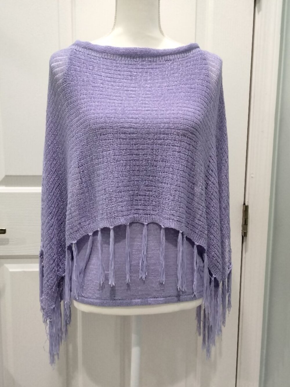 KOKOMO Tasseled Poncho Over Attached Sleeveless Knit Top, Boho Style, Size L